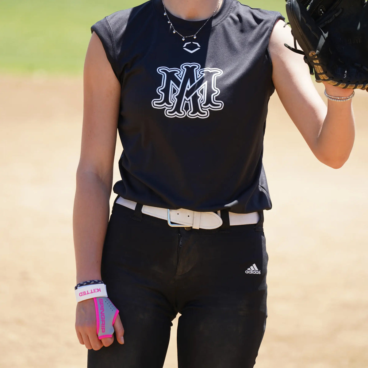 Player wearing SpinGrip pitcher glove